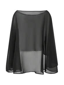 Black Sheer Asymmetrical Poncho For Women Solid Color Off Shoulder Blouse Elegant Loose Tops For Evening Party - màu đen - Xem 6