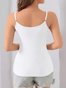 Women's Solid Color Camisole, Tight Fit Layering Camisole With Adjustable Straps - White - View 2