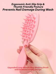 Silicone Scalp Massage Hair Brush, Long Handle Hair Cleaning Brush, Promotes Hair Growth And Removes Dandruff, Home Use Shampoo Brush (Pink, Black, Blue) - Multicolor - View 8
