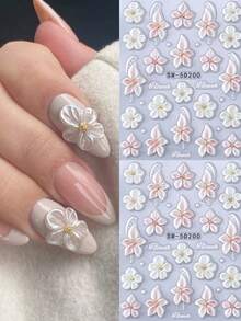 2 miếng dán móng tay nghệ thuật hoa nổi 5D, họa tiết hoa dâm bụt trắng và hồng, decal tự dính, trang trí móng tay, tự làm tại nhà, thích hợp cho mùa xuân, ngày lễ tình nhân, móng tay đám cưới. - Nhiều màu - Xem 2