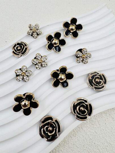 12pcs Gold Flower Shoe Charms - Durable ABS Material, Hollow Design, No Battery Required, Suitable For Sneakers, Sandals And Slippers, Perfect For DIY Shoe Decoration On Mother's Day, Christmas And Other Holidays, Shoe Charms | Flower Shoe Charms | Hollow Shoe Charms