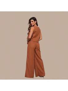 Stylish Women's Linen Pants And Blouse Set - Rỉ Nâu - Xem 3