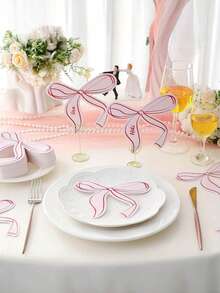 1/10/30pcs Elegant Pink Bow Table Cards - Blank Name Cards, Suitable For Wedding, Birthday And Party Decoration, Perfect Match With Tablecloth And Celebration Events, Party Supplies | Elegant Tabletop Decor | Decorative Bow Design, Wedding Table Decoration - Nhiều màu - Xem 3