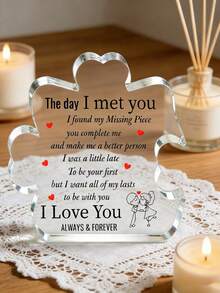 Romantic Acrylic Puzzle, "I Love You, I Will Love You Forever" Puzzle Plaque - Desktop Decor, Perfect For Valentine's Day, Anniversary Or Birthday Gift. Suitable For Gifting To Her, Him, Boyfriend, Girlfriend, Husband, Wife, Newlyweds, Groomsmen, Bridesmaids, Birthday Presents, For Him/Her.