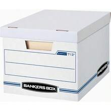 Bankers Box - Paquete de 6 cajas de almacenamiento de archivos básicas STOR FILE montaje estándar tapa elevada letra legal blanco azul - Blanco - Ver 1