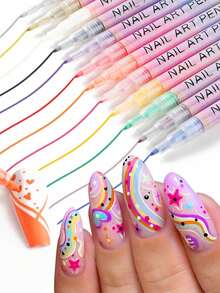 12 st/set akrylfärgspennor för nagelkonst, 0,7 mm nagelprickpennor, vattentäta nagellackspennor, snabbtorkande nagelmarkörpennor, precisa 3D-nagelkonstmarkörer, lämpliga för hem och salong DIY, detaljerade och hållbara - Multifärgad - Visa 1