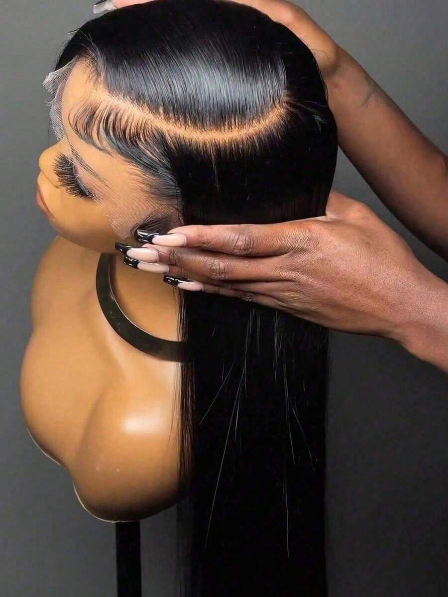 VIOLLY 34 Inch 13x6 HD Natural Black Bone Straight Lace Front Wigs Human Hair Blended 13x4 Brazilian Transparent Lace Frontal Wig For Women Pre-Bleached With Baby Hair Wig - 1B# - View 1