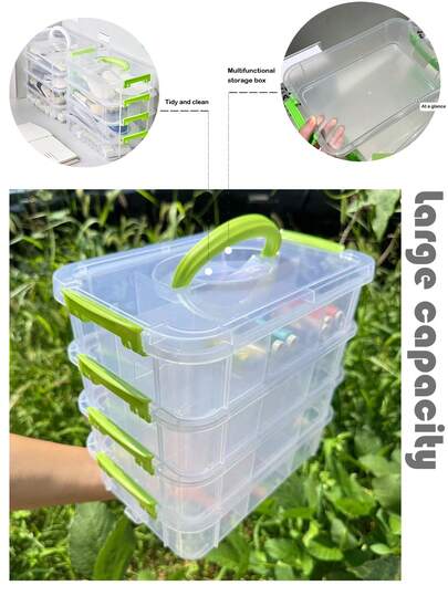 4-Layer Stackable Transparent Plastic Storage Box With Lid - Portable Large Capacity Container, Suitable For Home And Office, Can Be Used For Toys, Snacks, Etc.