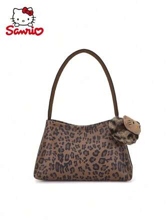  1pc Sanrio Hello Kitty Brown Leopard Print Underarm Shoulder Bag, Leopard Print Handbag For Women, Women's Shoulder Bag With Pendant, Large Capacity, Faux Leather Material, Suitable For Daily Commute, Shopping, Holiday Gifts, Christmas, Ideal Gift