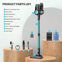INSE Cordless Stick  Vacuum Cleaner, Powerful Suction Vacuum With Telescopic Tube, LED Display, Lightweight Vacuum Cleaner, Multifunction Vacuum Cleaner  For Hardfloor, Carpet, Pet Hair, Home Gifts, Cyan - US A Type Plug(110-127V) - View 10