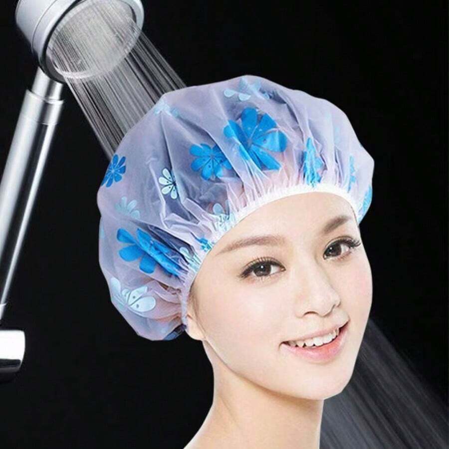 10/5/3/1pc Waterproof Reusable Shower Cap Set - Thickened, Random Color Patterns | Salon & Home Bathing Essential, Women Hair Care Shower Cap - Multicolor - View 1