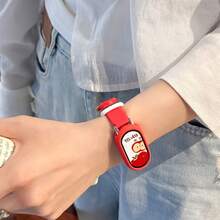 适用于小米手环 10/9/8 的硅胶替换表带，苹果表扣设计，独特时尚，红、蓝、白双色蝴蝶扣表带，男女通用智能健身追踪器