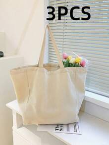 10PCS/1pc Travel Portable Multi-Functional Canvas Bag, Large Capacity Shopping Travel Tote Bag, Reusable Daily Shopping Bag, Portable Foldable Canvas Bag, DIY Paintable One Shoulder Canvas Tote Bag, Canvas Handbag, Student Tote Bag, Perfect For Beach, Travel Canvas Tote Bag, Suitable As Christmas Gift For Her - Multicolor - View 14