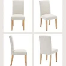 Juego de 2 Sillas de Comedor, Sillas de Cocina Acolchadas con Botones, Sillas de Comedor Tapizadas en Tela con Patas de Madera y Asiento Acolchado para Comedor, Cocina, Restaurante - Beige -2 piezas - Ver 3