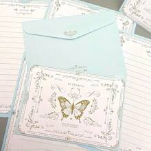 1套（8件）蝴蝶元素文具套装，每套包含4张信纸+4个信封，高端手写贺卡，节日贺卡和祝福语