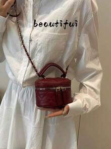 Lightweight Mini Bag, Chain Bag, Quilted Bag, Handbag, Bucket Bag, Suitable For Girls, College Students And Working Women, Perfect For Office, University, Work, Commute, Outdoor Activities, Travel And Outings, Must-Have Item For New Year - Burgundy - View 11