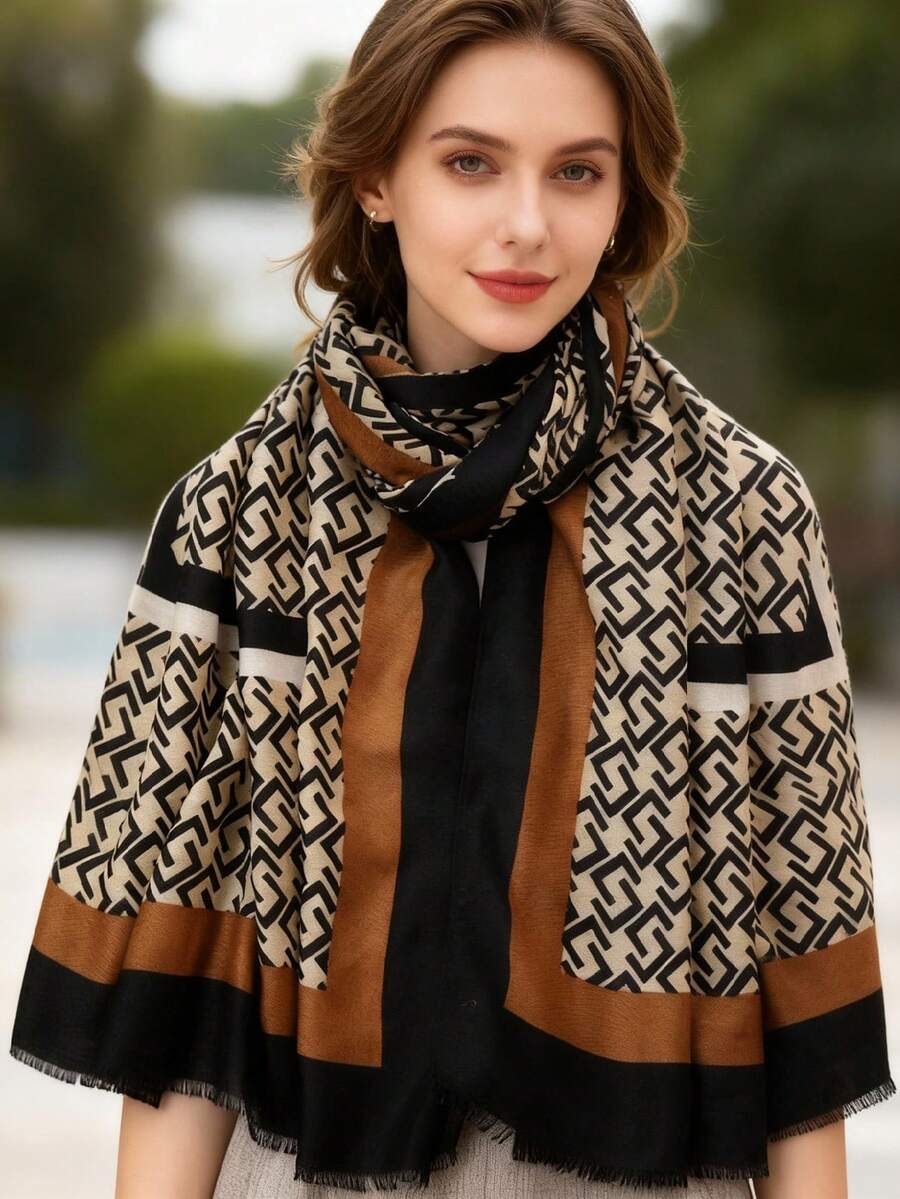 1pc Geometric Plaid Fashion Scarf, Suitable For Daily Wear - Multicolor - View 1