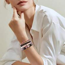 4 pulseras de abalorio para mujer pulsera de piedras preciosas de vidrio curativo natural pulsera de alivio de la ansiedad y el estrés hecha a mano morada joyería regalo para mujer - Cebrarosarocadelavayrodocrosita - Ver 2