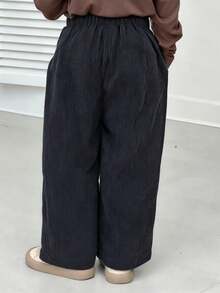 1pc Boys' Simple Solid Color Casual Soft & Comfortable Straight Leg Corduroy Pants, Suitable For Spring, Autumn & Winter - Black - View 7