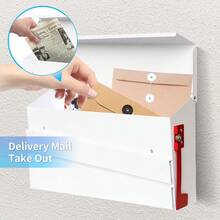 White Wall-Mount Mailbox Modern Large Capacity Drop Mailboxes For Outside Rust-Proof Gaanized Steel Post Box With Flag No Keys Locking Santa Hat Not Included - White - View 2