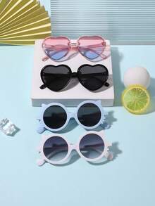 1set 4pcs Kids 3-8Y Polycarbonate Heart-Shaped Frame Cute Retro Fashion Glasses, Daily Travel Holiday Party With Glasses Box - Multicolor - View 12