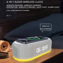 6-In-1 Multifunctional Wireless Speaker Wireless Charging Time Display Alarm Clock Colorful Lights Eye Protection Holiday Birthday Gift - trắng - Xem 2