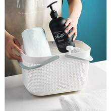 SUIOO MEISO Cestas de Plástico Con Asas Cestas Multiusos Para Baños y Cocinas Recipientes Ligeros y Resistentes Para Guardar Toallas Juguetes O Alimentos Gris - blanco - Ver 3