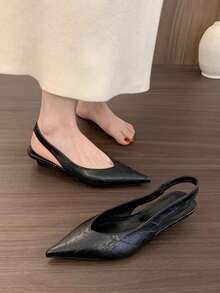 Giày sandal đế bệt hở lưng mũi nhọn thanh lịch kiểu Pháp mùa xuân 2025 dành cho nữ, giày cao gót mèo con - màu đen - Xem 3