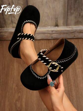 FVPFVP 2025 Autumn New Brown Mary Jane Flat Shoes For Women, Retro Low Vamp Shoes Suitable With Dresses