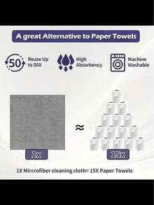 1pc Reusable Microfiber Cleaning Cloth Roll - 20 Sheets, 10x10 Inch (25x25cm) Each, With Perforated Design | Super Absorbent, Durable & Scratch-Resistant, Machine Washable | Multi-Purpose Cleaning Towel For Home, Kitchen, Restaurant, Auto Detailing & More - Grey - View 3
