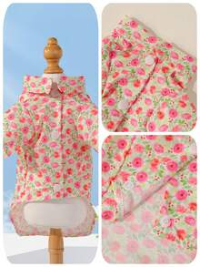 1pc Pet Dog Cute & Fresh Pastoral Style Outfit, Soft & Comfortable/Contrast Floral Print/"Vitality"/"Spring Blossom"/Designed Short Sleeve Shirt, For Puppy/Small Dog Spring Summer Autumn - Multicolor - View 7