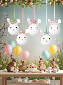 1 Lanterna de Papel com Coelho de Desenho Animado Adorável - Decoração Divertida para Festas de Páscoa e Aniversário com Balões em Tons Pastel e Figuras de Coelho, Acessório Festivo para Festas | Design Alegre | Artesanato em Papel Resistente, Decorações para Festas - Multicolorido - Ver 2
