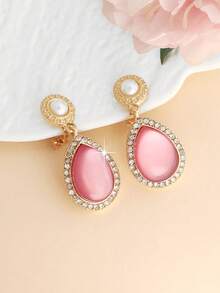 1 paire de boucles d'oreilles à clip en forme de goutte d'eau rose, à la mode et mignonnes, parfaites pour un usage quotidien et les voyages. - Taille Unique - Voir 1