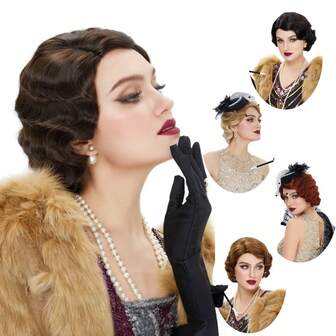 1920-tals Gatsby-peruk Kostym Brun Fingervågig Lockig Peruk 20-tals Vintage Retro Flapper-peruker För Kvinnor Naturligt Syntetiskt Hår För Dagligen Fest Anime Cosplay Pjäs Drama Kostym Blond #613 Ombre Brun Vinröd #350