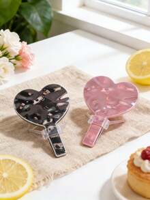 1pc High Quality Handheld Makeup Mirror, Electroplated - Baby Pink - View 8