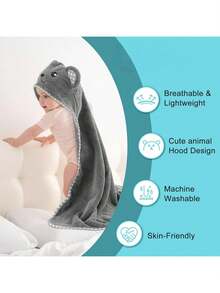 Badhandduk med huva för spädbarn, unik djurdesignad babymantel, supermjuk badrock för nyfödda, tecknad badrumssjal i korallfleece för småbarn året runt - Multifärgad - Visa 5