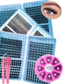 1100 Cluster False Eyelashes, 2-Box Pack, Lash Extension Kit, 40D Brown Color DIY Individual Lashes, Thickness 0.07mm, 8-16mm Mix, Curl D, Eyelash Extensions, With 10pcs Eyelash Brushes And Tweezer, Salon & Home Use, Easy Application, Versatile Lengths, High Quality Lashes