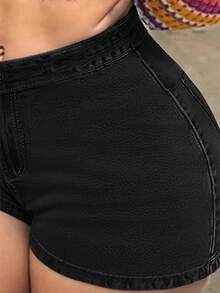 Women's Bestseller Stretchy High Waist Butt Lifting Classic Denim Shorts For Women - Sexy Curvy Fit | Elastic Fabric | Perfect For Summer Outings/Date/Party Outfits - 黑色 - 查看 4