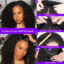 ZHENDEFA 三合一升级版半头假发，真人发丝，无需胶水，带抽绳，无缝夹式，翻转式缅甸卷发，无蕾丝，女士款 - SNatural - 查看 6