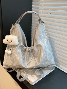 Mochila de gran capacidad para mujer, nuevo diseño, nicho, para ir al trabajo, bolso de hombro, bolso cruzado - Plateado - Ver 5