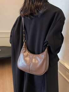 Ladies Solid Color Shoulder Pu Bag, Waterproof Fabric Underarm Shoulder Crescent Bag, Quilted Design Minimalist Large-Capacity Business Commuter Bag, Suitable For Traveling And Shopping, Commuting To Work.Trending Waxed Leather Underarm Hobo Bag, Ladies Solid Color Shoulder Pu Bag, Waterproof Fabric Underarm Shoulder Crescent Bag, Quilted Design Minimalist Large-Capacity Business Commuter Bag, Suitable For Traveling And Shopping, Commuting To Work.Versatile Shoulder & Crossbody Sling With Buttery Soft Texture, Spacious Yet Structured Crescent Shape For Daily Commute, Work & Casual Outings, Ins Minimalist Aesthetic With Premium Slouchy Design[Waxed Leather Bag, Underarm Hobo Bag, Crescent Shoulder Bag, Buttery Leather Purse, Ins Minimalist Bag, Spacious Hobo Purse, Commuter Shoulder Bag, Work To Weekend Bag, Slouchy Tote, Vegan Leather Bag, Structured Slouch Design, Crossbody Sling Bag, Unique Texture Bag, Women's Fashion Bag, Soft Leather Bag, Minimalist Purse] - Cà phê nâu - Xem 5