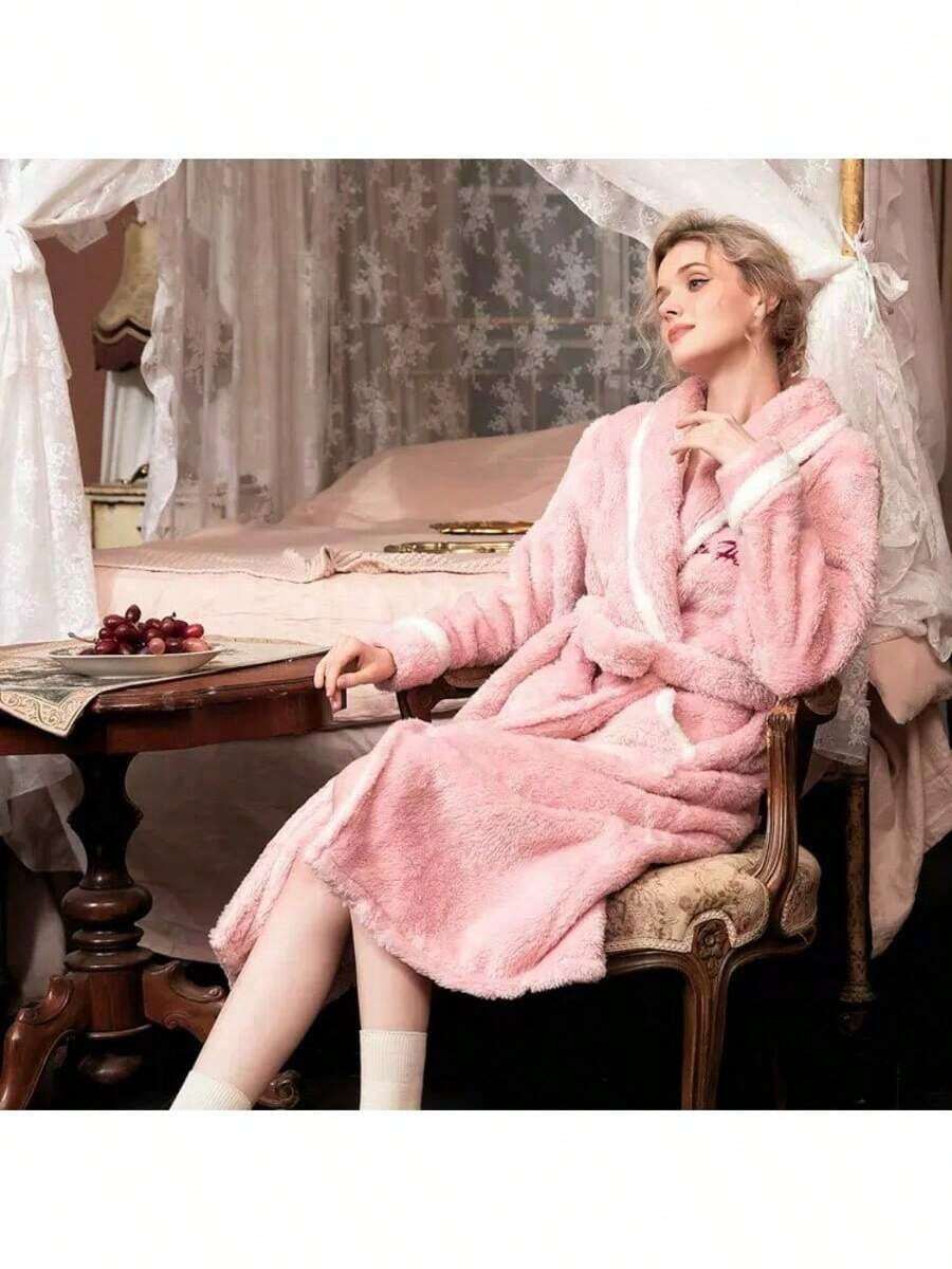 1 chiếc áo choàng tắm nữ cổ shawl, áo choàng dài mềm mại, sang trọng - siêu thấm hút, nhanh khô, trang trí phòng tắm ấm áp. - Nhiều màu - Xem 1