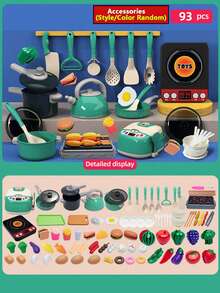 Toddler Small-Size Kitchen Toy Set, Girls Pretend Play Cooking Pots Pans Utensils, Babies Imitate Cutting Fruits Cookware - Green - View 20