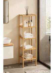 3/4/5 Tier Bamboo Shelving Unit - Compact Storage Rack For Living Room, Bedroom, Sofa - Sturdy Bamboo Construction, Suitable For Bathroom Use | Minimalist Design | Durable Bamboo Structure, Small Space Furniture - Ginger - View 11