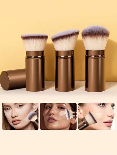1pc Extendable Makeup Brush Set, Includes Foundation, Blush, And Kabuki Brushes, Premium Metal Handle With Protective Cover, Portable Makeup Tool For Daily Facial Cosmetics Use