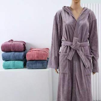 1pc Unisex Plus Size Couple Matching Ultra-Soft Microfiber Bathrobe, Loungewear, Sleepwear, Absorbent, Warm, Casual, Travel, Shower, Bath, Home, Self-Use, Gift, All Season
