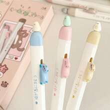 4pcs/Set Cute Cat Design Retractable Ballpoint Pens, Neutral Pens With 0.5mm Refill, Suitable For Students