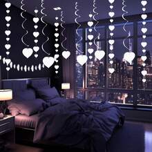 1套（8件） - 心形装饰吊坠套装，情人节心形螺旋吊坠，适用于结婚纪念日、生日派对用品，闪亮心形丝带，情人节派对背景墙天花板装饰吊坠 - 彩色 - 查看 3