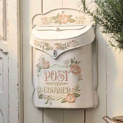 Wall Mount Mailbox For House Outside Vintage Metal Door Mailbox Antique Style Nostalgic Charm Home Decor Garden Vintage English Cottage Decor Flower Patter