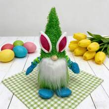 Adorno de conejo de Pascua sin rostro, bonito conejito de peluche de pie para decoración de mesa de ventana, fiesta en casa - Verde militar - Ver 2